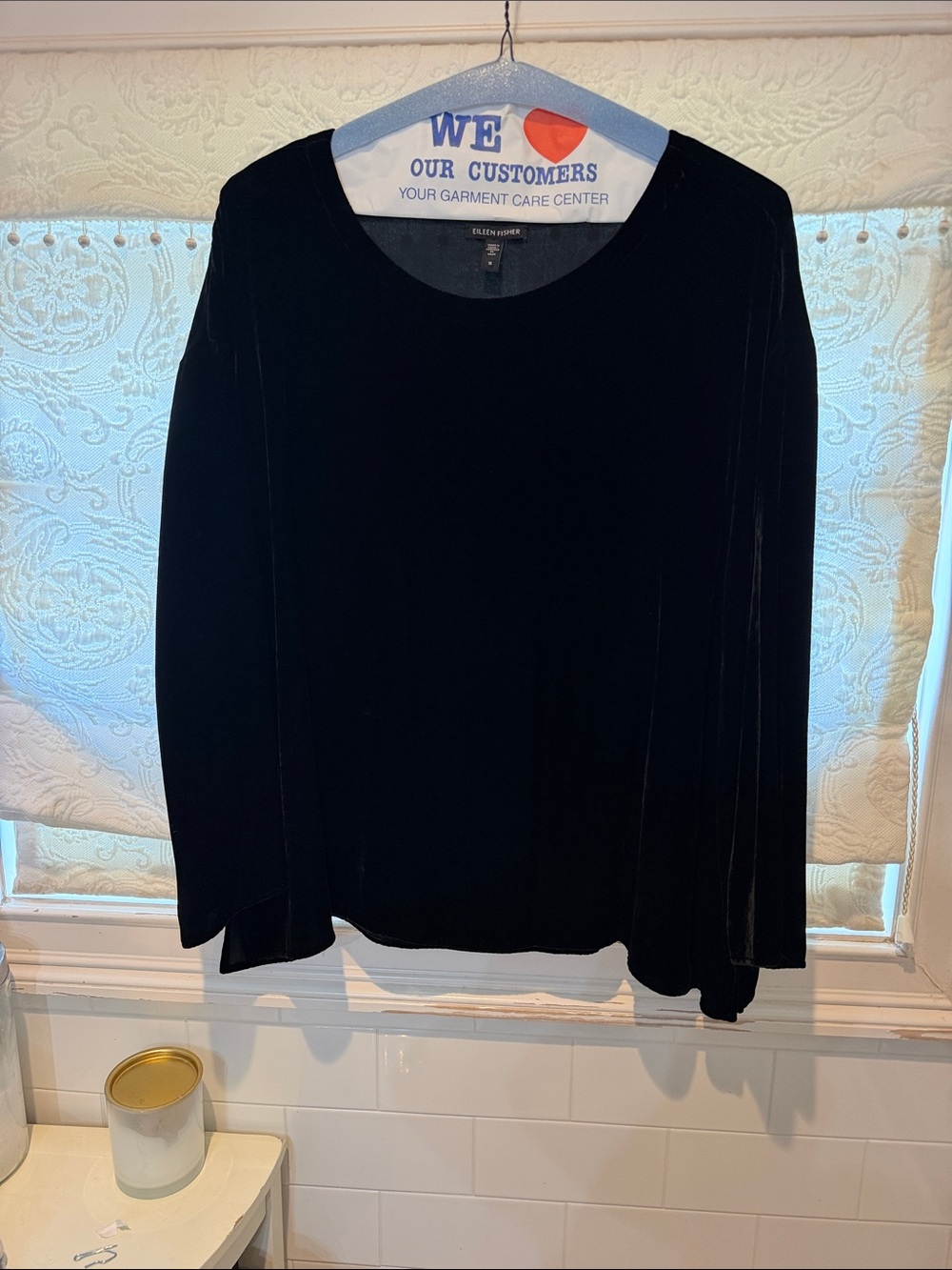 Eileen Fisher Black Velvet Long Sleeve Scoop Neck Top